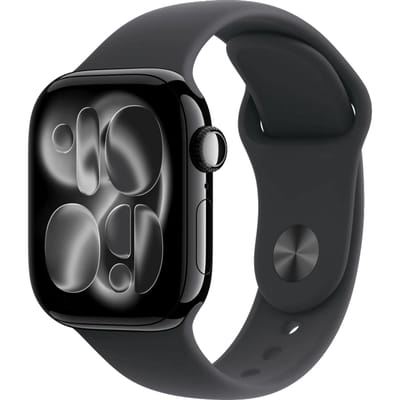 Apple Watch Serie 11 GPS 42 mm met Jet Black aluminium behuizing en zwarte sportband - S/M