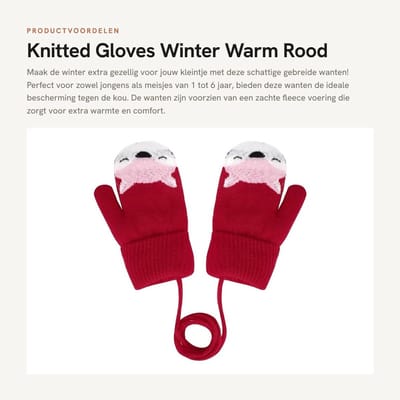 Dailygoods- Wanten voor Kinderen - Warme Gebreide Handschoenen - Fleece Binnenvoering - One Size 1-3 Jaar - Geschikt voor Winter - Comfortabel en Zacht