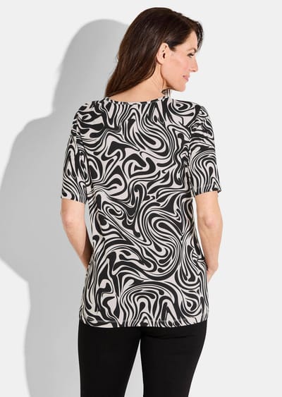 Gedessineerd shirt van katoen-jersey - zwart / gebroken wit / gedess. - Gr. 42 van Goldner Fashion