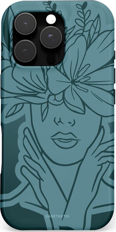Casetastic hoesje geschikt voor Apple iPhone 16 Pro - MagSafe - Dubbellaagse bescherming - Flora Femme - Fashion Case - Petrol Donkergrijs Grijs