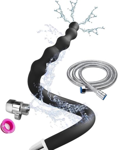Complete Douche Set met 4-Gats Sprayer, Comfortabele Siliconen Slang en Mondstuk voor Mannen en Vrouwen - 58cm + 150cm Slang (Zwart)