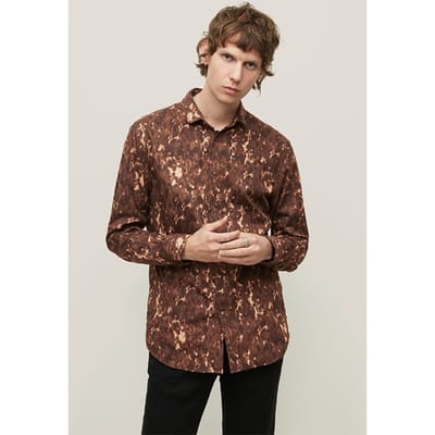 John Varvatos Slim Fit Shirt With Wire Inserted Shaped Stand Col Burnt Cla Maat: S | Casual Overhemden Outlet | Heren | Beige