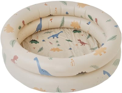 Opblaasbaar Rond Kinderzwembad Ø90cm met Schattige Dinosaurusprint, 2 Luchtringen Veilig PVC Speelbad voor Peuters Binnen en Buiten Zand en Waterspel in de Zomer