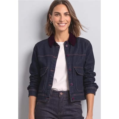 Denim overshirt met een kraag van corduroy