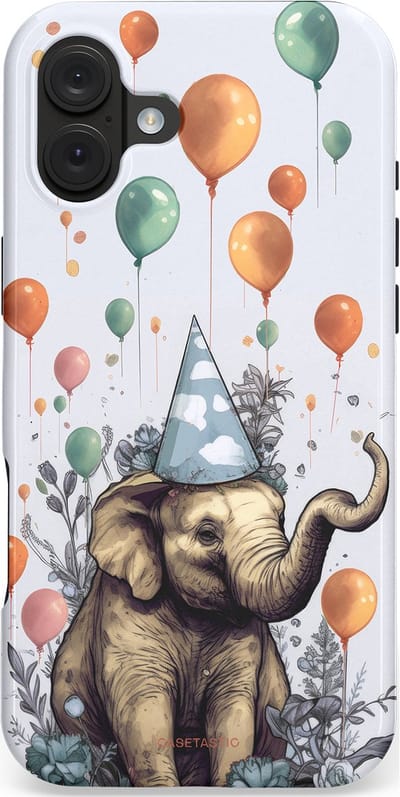 Casetastic hoesje geschikt voor Apple iPhone 16 Plus - MagSafe - Dubbellaagse bescherming - Olifant Verjaardag - Fashion Case - Wit Lichtgrijs Taupe Donkergrijs