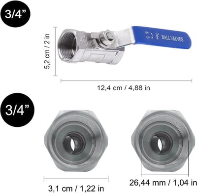 Kogelklep 3/4" binnendraad van 304 roestvrij staal, DN20 lange handgreep, handmatige afsluitklep voor water en olie, duurzame en betrouwbare oplossing