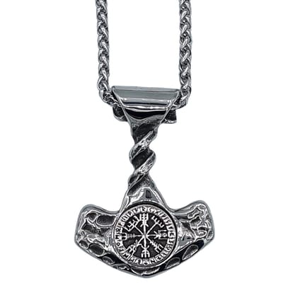 Tesoro Mio Michel – Stoere Viking Ketting Met Vegvisir Hanger - Edelstaal L 60 cm, B 4 mm - Hanger 5.8 x 4.3 cm