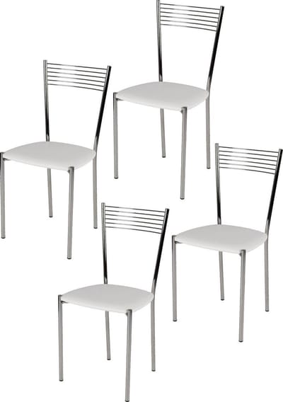 Tommychairs Elegance - Eetkamerstoelen - Set van 4 - Chroom & Wit - Kunstleer