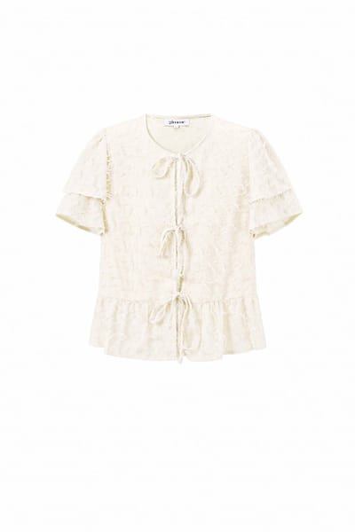 Gimme - Elegant Tie-Up Top – Korte Mouwen Blouse – Modieuze Effen Top met Ruches - Roze - Maat S