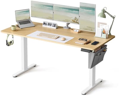 Hoogte -verstelbare elektrische bureau - Staande bureau - Sit -Stand Desks - Ergonomisch ontwerp - 160 cm x 70 cm x (72-120) cm - Wit, Browncolors