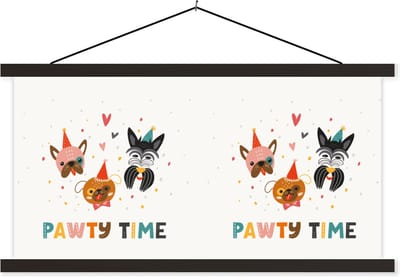 Posterhanger incl. Poster 60x30 cm - Schoolplaat - Spreuken - Honden - Quotes - Pawty time - Textielposter - Zwarte latten