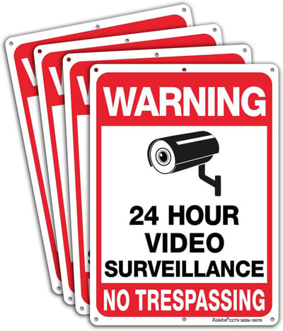4-Pack Videobewaking Bord - Reflectief Waarschuwingsbord Metaal voor Binnen en Buiten