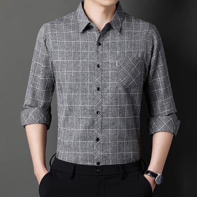 Heren overhemd met lange mouwen Herfst Nieuw Geruit Bijpassend Casual Temperament Overhemd 4XL gray