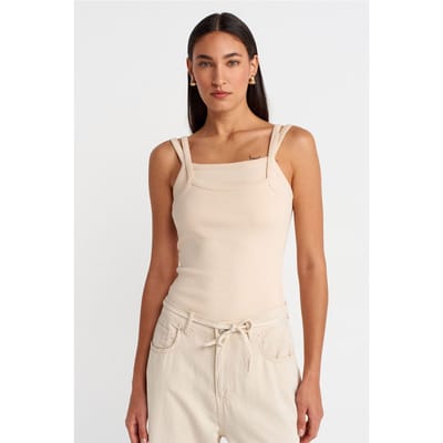 Geribbelde Mouwloze Blouse met Vierkante Halslijn
