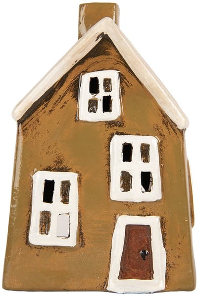 Clayre & Eef Waxinelichthouder Huis 12x8x18 cm Bruin Keramiek
