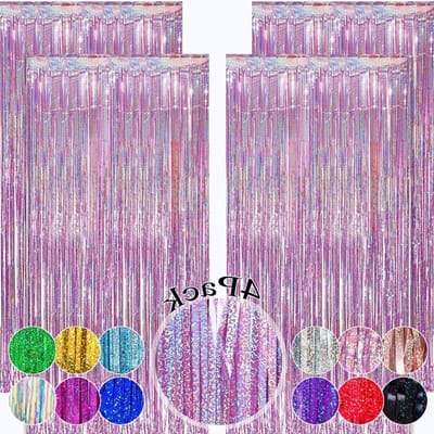 Decoratie / Versiering Klatergoud Folie Franje Gordijnen - Roze Glitter - Kinderen Meisje Verjaardag Halloween Kerst - Bruiloft LOL Partij - 4 Pack 1x25m - Versieren Verwennen Decoraties