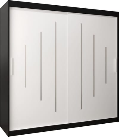 InspireMe - Kledingkast met 2 schuifdeuren, Modern-stijl, Een kledingkast met planken (BxHxD): 200x200x62 - MALTESE 200 Zwart Mat + Wit Mat