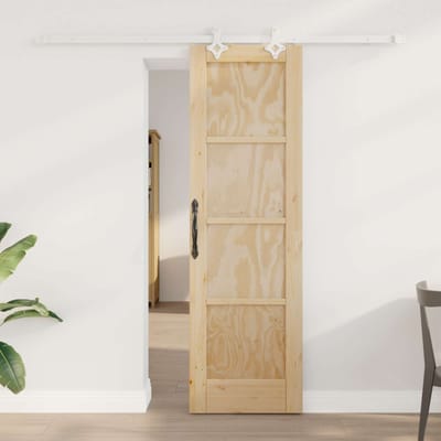 vidaXL - Schuifdeur - Natuurlijk - en - Wit - 61 - x - 198,5 - cm - Massief - grenenhout