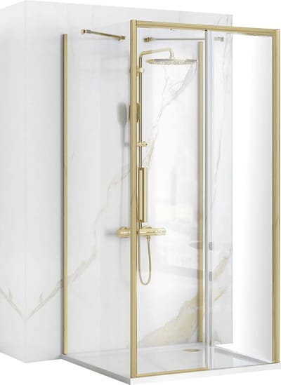 Rea Rapid Slide Brush Gold 100X80 - 195 cm - U-Douchecabine - Rechthoek - Geborsteld Goud