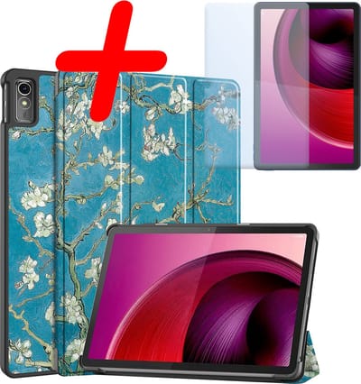 Hoesje Geschikt voor Lenovo Tab M10 5G - Met Screenprotector - Trifold Bookcase - Hard Cover - Hardcover Book Case - Tablet Hoes - Bloesem