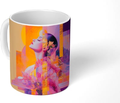 Mok - Koffiemok - Abstract - Portret - Vrouw - Kleurrijk - Mokken - 350 ML - Beker - Koffiemokken - Theemok