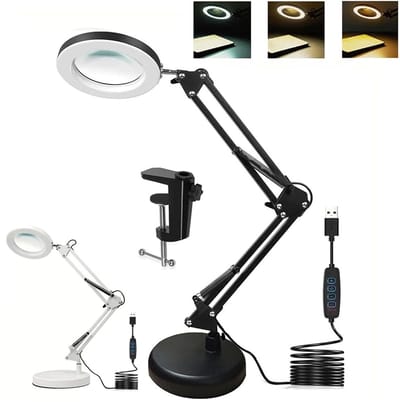 Rumi loeplamp met led verlichting - Loeplamp - Vergrotingslamp - Werklamp - Cosmetische Lamp - 10x Verlichte Vergrootglas - Usb 3 Kleuren Led - Vergrootglas Vergrootglas Lamp - Met Licht gewicht loeplamp