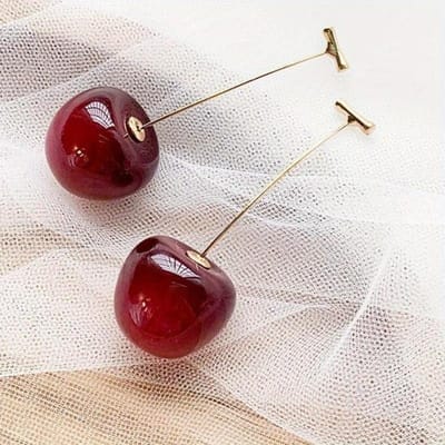1 Paire Boucles d'Oreilles Longues Pendentif Cerise, Aiguille en Argent 925, Bijoux de Mode Premium pour Femmes, Style Mignon & Rustique, Résine & Plastique, Parfaites pour les Fêtes gray