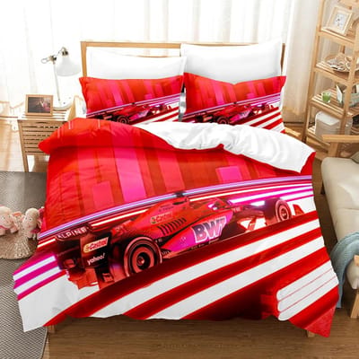 Formula Raceauto Beddengoed Sets 3D Kinderen Dekbedovertrek Set Met Kussensloop Eenpersoons Tweepersoons Queen King Beddengoed Bedlinnen Voor Jongens Meisjes AU Single(140x210cm)