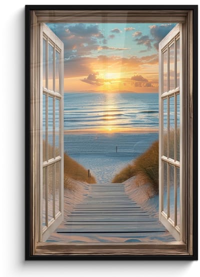 Poster in lijst - Fotolijst 80x120 cm - Posters - Doorkijk - Strand - Pad - Zonsondergang - Posterlijst zwart - Decoratie - Wanddecoratie woonkamer - Muurdecoratie slaapkamer