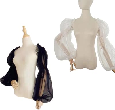 Verwijderbare Puff Mouwen voor Bruidsjurk - Tulle Mouwen met Spandex Band, Transparante Armwarmers en Vingerloze Handschoenen, Ideaal voor Bruiloft en Feestelijke Gelegenheden