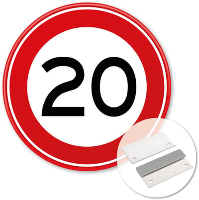 Verkeersbord Maximum snelheid 20km - A01-20 - Weerbestendig Aluminium - Ø60 cm - Bevestiging: Met muur-/ wandmontage beugels