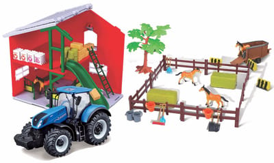 Bburago Farmland Playset - Paardenstal met New Holland T7.315 HD modeltractor - Bouwpakket