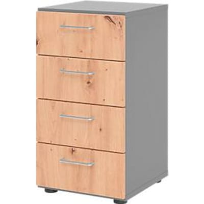 Breno ladekast, 4 laden, metalen handgrepen, B 400 x D 420 x H 748 mm, grafiet/eiken