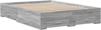 Bedframe met laden - Tweepersoonsbed ombouw - Slaapkamer opruimen - Stevig multiplex - 135x190 cm - Grijs eiken