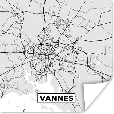Poster Stadskaart - Frankrijk - Kaart - Vannes - Plattegrond - 100x100 cm XXL