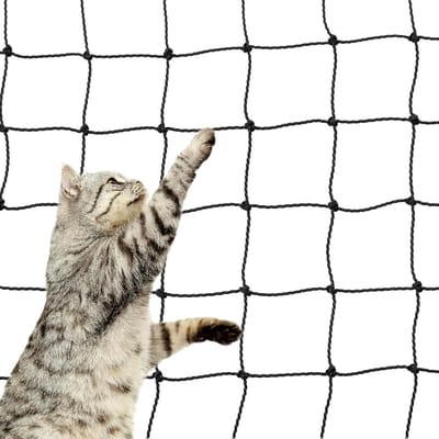 Cat net voor balkon en deuren, versterkt met draad, inclusief montagekit, 2x3 m, zwart, veilig voor huisdieren en weerbestendig