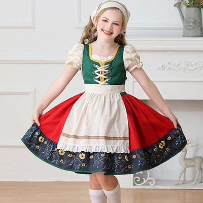 Kinder Lolita Jurk Voor Meisje Kerst Bierfestival Dienstmeisje Platteland Kostuum Met Sjaal Hoofdband Voor Feest Kinderkleding 140cm red