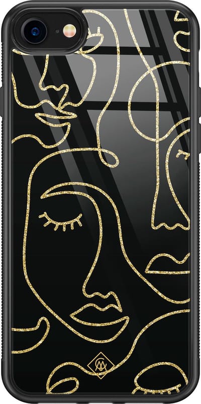 Casimoda® hoesje - Geschikt voor iPhone SE (2020) - Abstract Faces - Luxe Hard Case Zwart - Backcover telefoonhoesje - Zwart
