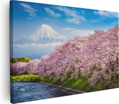 Artaza Canvas Schilderij Fuji Japan - 30x20 cm - Klein - Wanddecoratie Bloesem - Muurdecoratie Woonkamer - Kamer Accessoires