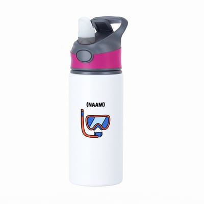 Hacebo® - Duikbril met eigen naam waterfles met rietje roze - Zwemmen - mensen die houden van zwemmen - gepersonaliseerde - sport - verjaardagscadeau - kado - gift - geschenk - verrassing - water fles - 650ML