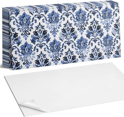 Coloray Plaktegels - Bloemenpatroon in barokstijl Zelfklevende Wandtegels - 40 cm x 20 cm - Blauw Plaktegels - 10 stuks - Rechthoek PVC Tegels - Plaktegels Badkamer - Vloertegels Zelfklevend - Vinyl Tegels - Portugese Tegels