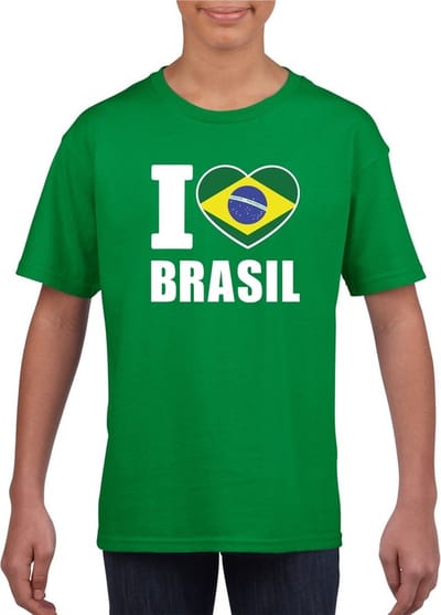 Groen I love Brazilie supporter shirt kinderen - Braziliaans shirt jongens en meisjes 110/116