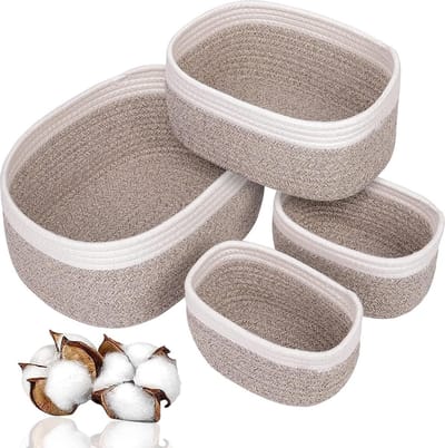 Opbergmanden - Set van 4 gevlochten katoenen touw mandjes voor kinderkamer, woonkamer, badkamer