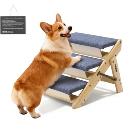VEVOR Hondentrap 510x470x370 mm, 3-Treden Huisdierentrap, Opvouwbare Houten Trap, Geschikt voor Kleine, Middelgrote, Grote en Oudere Huisdieren, Evenals Puppy's Tot 68 Kg, Hondenladder voor Bedden, Banken en Auto's.