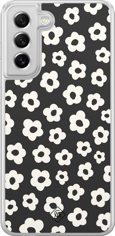 Casimoda® hoesje - Geschikt voor Samsung Galaxy S21 FE - Retro Bloempjes - 2-in-1 case - Schokbestendig - Bloemen - Verhoogde randen - Zwart, Transparant