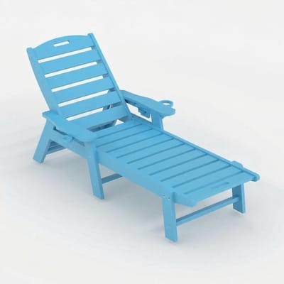 Ligbed voor Buiten - Verstelbare Rugleuning (5 Standen) - Onderhoudsvrij HDPE Zonnebed met Bekerhouder - 198x60x32 cm - Blauw