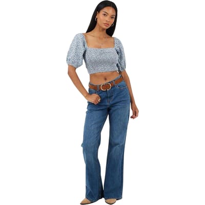 Brave Soul Dames/Dames Ditsy Bloemen Top met Pofmouwen (Blauw)