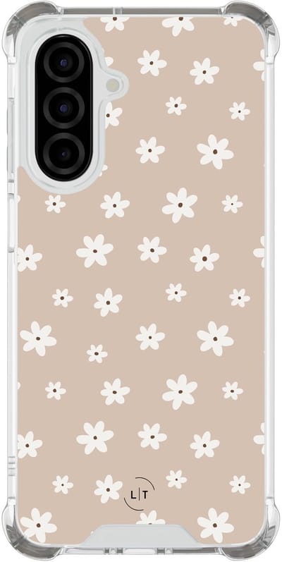 Shockproof hoesje - Geschikt voor Samsung Galaxy A26 - Cute flowers - Extra sterke case - TPU/polycarbonaat - Bloemen - Beige, Transparant