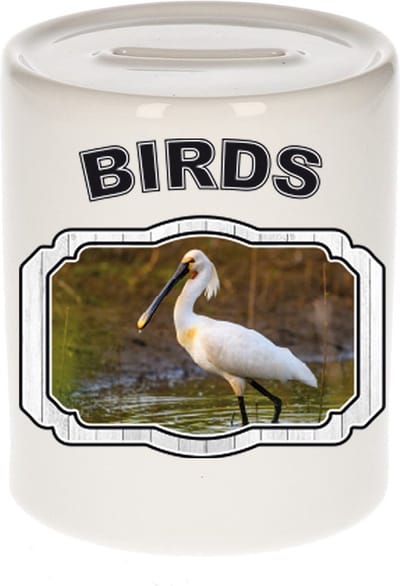 Dieren liefhebber lepelaar vogel spaarpot 9 cm jongens en meisjes - keramiek - Cadeau spaarpotten vogels liefhebber