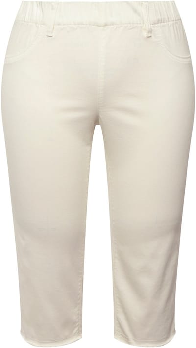Ulla Popken - Dames - 7/8-capribroek Sienna gerafelde zoom smalle pijpen stretch - Off-white - Maat 60